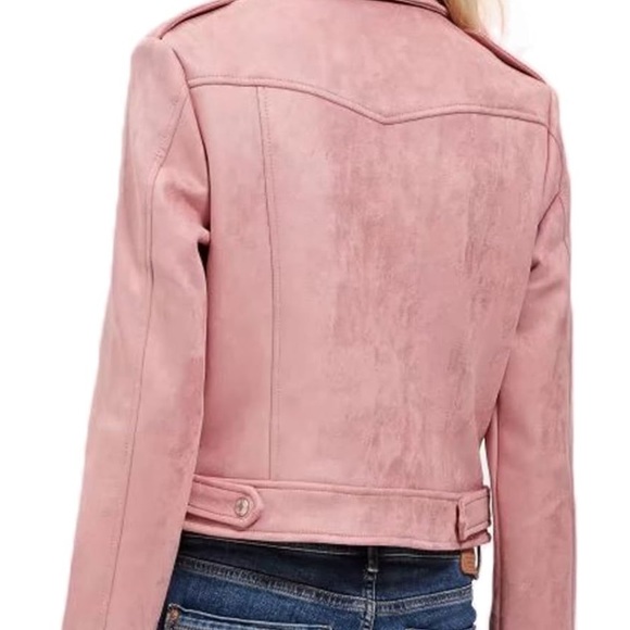 women blush pink moto zip blazer jacket long sleeve motorcycle - Picture 4 of 10